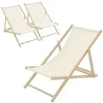 ECD Germany 3er Set Liegestuhl klappbar Beige Holz, verstellbar 3 Positionen...