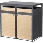 ML-Design M&uuml;lltonnenbox 2er 2 Tonnen 240L 132x80x116,3cm Anthrazit-Holzoptik, Stahl,