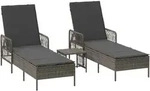 vidaXL Sonnenliege mit Kissen 3 pcs Grau und Dunkelgrau Poly-Rattan
