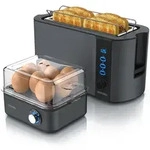Arendo 2-teiliges Fr&uuml;hst&uuml;cksset - 4-Scheiben Langschlitz Toaster, 8er Eierkocher,
