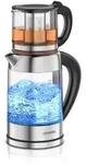 Arendo Glas-Wasserkocher 1,7 l mit 0,8-l-Teekanne und Edelstahlsieb, 2200 W, 5