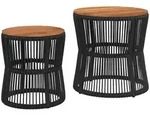 vidaXL Garten-Beistelltische 2 Stk. mit Holzplatte Schwarz Poly Rattan