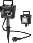 Hama Gartensteckdose 2-fach IP44 Schwarz mit Zeitschaltuhr