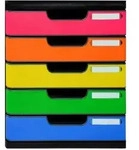 Exacompta 301798D 1x Schubladenbox MODULO A4, 5 geschlossene Laden - Regenbogen