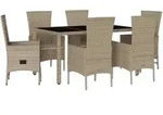 vidaXL 7-tlg. Garten-Essgruppe mit Kissen Beige Poly Rattan