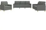 vidaXL 3-tlg. Sofagarnitur mit Kissen Dunkelgrau Stoff