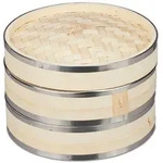 Relaxdays Bambus Dampfgarer, 2 Etagen, mit Metallringen, asiatischer Dampfkorb f&uuml;r