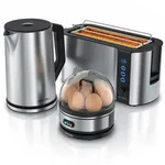 Arendo Fr&uuml;hst&uuml;cksset 3-teilig, 1,5l Wasserkocher, 4-Scheiben Langschlitz Toaster,