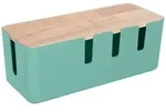 Relaxdays Kabelbox, f&uuml;r 2 Steckdosenleisten, Holzdeckel, Kunststoff, Kabel