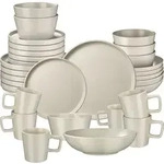 TecTake GmbH tectake Geschirrset Una, aus Steingut, f&uuml;r 6 Personen, 30 teilig, taupe