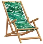 vidaXL Strandstuhl Klappbar Blattmuster Massivholz Eukalyptus Stoff