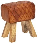 FineBuy Sitzhocker Echtleder 40x48x27 cm Fu&szlig;hocker Lederhocker Massivholz Braun