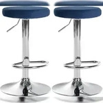 CLP 2er Set Barhocker Ponte Samt blau/Metall in Chromoptik