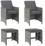 vidaXL 4-tlg. Gartenstuhl und Hocker Set Poly Rattan Grau