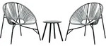 vidaXL Gartenstuhl-Set 3-tlg. Schwarz und Hellgrau Poly Rattan, Gartentisch und