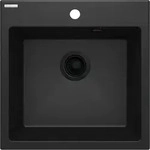 Einbausp&uuml;lbecken Schwarz eckig 50 cm Granitoptik mit Raumsparsiphon