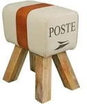Retro Sitzhocker Canzas, Baumwollgewebe/Ziegenleder - Stilvoll & Robust. Braun,