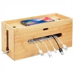 Relaxdays Kabelbox Bambus, HBT: 16x34x13,5 cm, f&uuml;r 6er Steckdosenleiste,