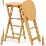 COSTWAY Set of 2 Folding Bar Stools Bamboo with Footrest, Kitchen Chair Seat...