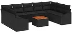 vidaXL Garten-Sofa-Set mit Kissen 10 pcs Schwarz Poly Rattan