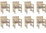 vidaXL Gartenst&uuml;hle 8 Stk. Graue Karomuster-Kissen Massivholz Teak