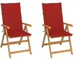vidaXL Gartenst&uuml;hle 2 Stk. mit Roten Kissen Massivholz Teak