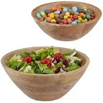Relaxdays Salatsch&uuml;ssel, 2er Set, Mangoholz, &Oslash; 23 und 29 cm, runde