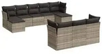 vidaXL 10-tlg. Garten-Sofagarnitur mit Kissen Hellgrau Poly Rattan