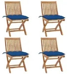 vidaXL Klappbare Gartenst&uuml;hle mit Kissen 4 Stk. Massivholz Teak