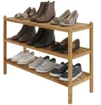 Relaxdays Schuhregal Walnussholz, 9 Paar Schuhe, 3 Schuhablagen, HxBxT: 46 x 69...