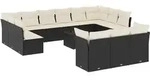 vidaXL 14-tlg. Garten-Sofagarnitur mit Kissen Schwarz Poly Rattan
