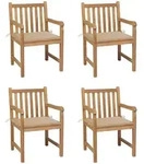 vidaXL Gartenst&uuml;hle 4 Stk. mit Beigen Kissen Massivholz Teak