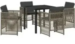 vidaXL 5-teiliges Garten-Esszimmer-Set mit Kissen in Grau aus Poly Rattan