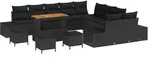 vidaXL Garten-Sofa-Set mit Kissen mit Speicher 13 pcs Schwarz