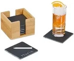 Relaxdays Schiefer Untersetzer 8er Set, mit Bambus Box, Getr&auml;nkeuntersetzer,...