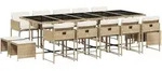 vidaXL 15-tlg. Garten-Essgruppe mit Kissen Beige Poly Rattan