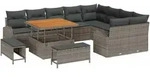 vidaXL Garten-Sofa-Set mit Kissen 12 pcs Grau Poly Rattan