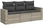 vidaXL 3-tlg. Garten-Sofagarnitur mit Kissen Hellgrau Poly Rattan