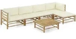 vidaXL 6-tlg. Garten-Lounge-Set mit Cremewei&szlig;en Kissen Bambus