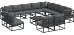 vidaXL Gartensofa-set mit Kissen 13 pcs Schwarz Aluminium