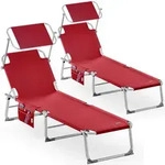 CASARIA&reg; 2er Set Alu Sonnenliege mit Dach Klappbar Wetterfest Gartenliege Rot