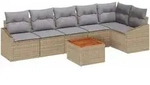 vidaXL Garten-Sofa-Set mit Kissen 7 pcs Beige Poly Rattan