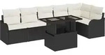 vidaXL Garten-Sofa-Set mit Kissen mit Kissen 7 pcs Schwarz Poly Rattan