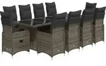 vidaXL 11-tlg. Garten-Bistro-Set mit Kissen Grau Poly Rattan
