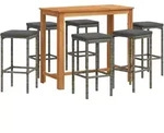 vidaXL 7-tlg. Gartenbar-Set Grau Massivholz Akazie und Poly Rattan