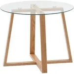 Couchtisch FineBuy Wohnzimmertisch Holz Glas Sofatisch Tisch Wohnzimmer Rund