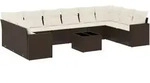 vidaXL 11-tlg. Garten-Sofagarnitur mit Kissen Braun Poly Rattan