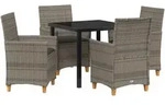 vidaXL 5-teiliges Garten-Essset mit Kissen, grau, aus Poly-Rattan.