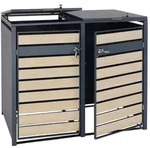Mendler 2er M&uuml;lltonnenverkleidung HWC-J81, M&uuml;lltonnenbox, erweiterbar, Metall 50kg,