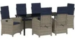 vidaXL 7-teiliges Garten-Esszimmer-Set mit Kissen aus grauem Poly Rattan